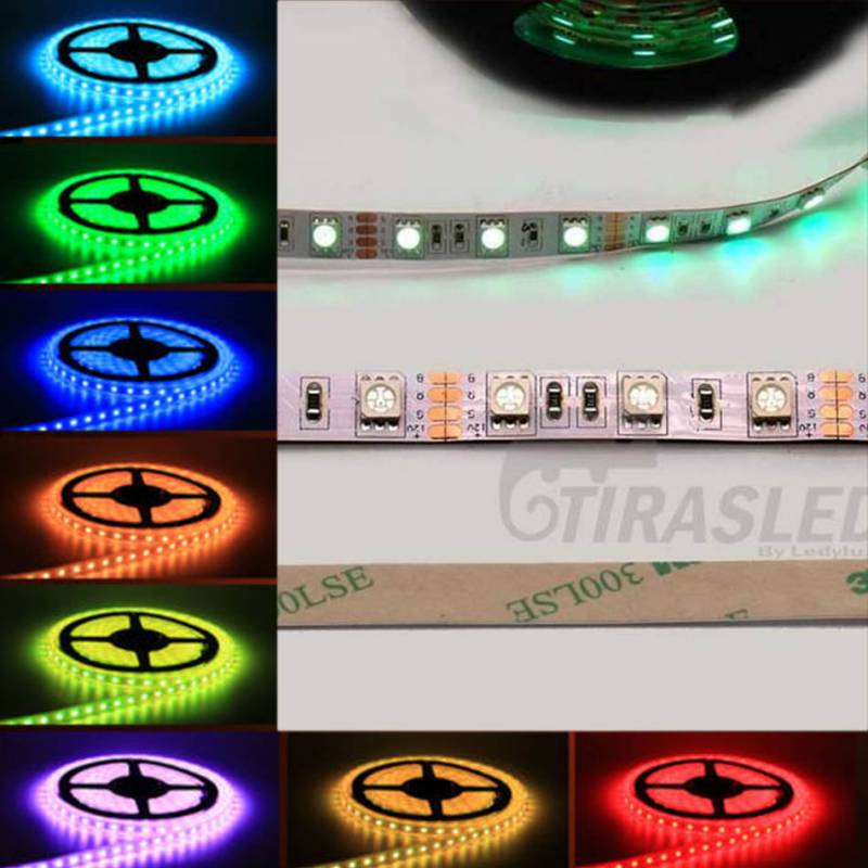Tira LED multicolor 12V 14,4W RGB 60 LEDs por metro 5050
