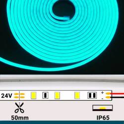 Ficha técnica neón LED luz cyan turquesa 6mm 24V corte cada 5mm de 14W flexible medidas.