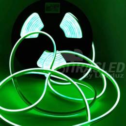 Neón LED mini flexible 4mm en color de luz verde con corte cada 25mm. Neón mini 4x10m 12V luz verde.