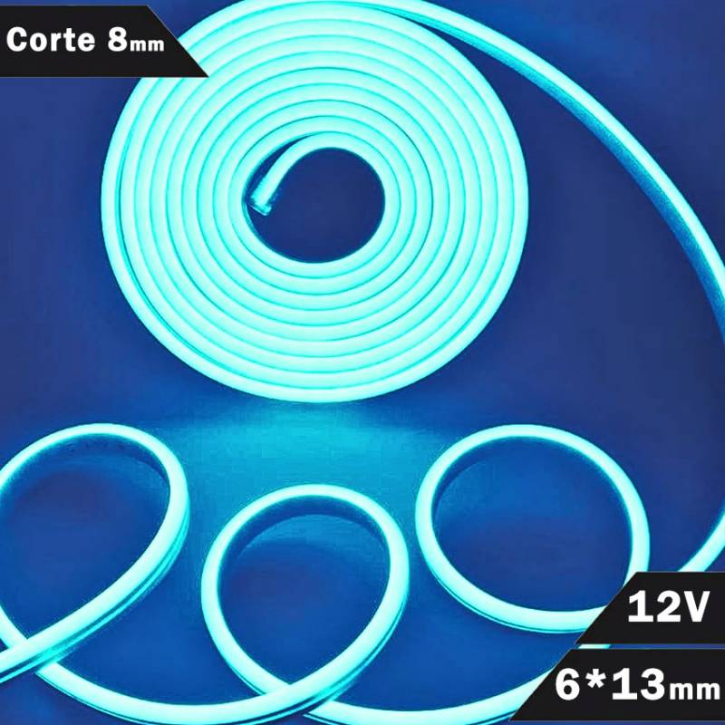 Rollo de 10 metros de neón LED de color azul 6mm con corte menor de 1 cm.
