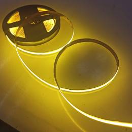 Tira de LED 24V luz continua en color amarillo, con una potencia de 10W por metro. Tira de COB amarillo limón.