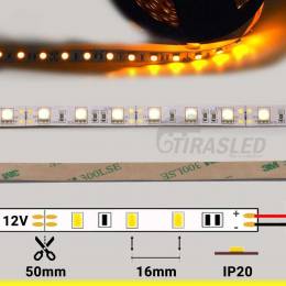 TIRA LED 12V 14,4W 60 LEDs/M 5050 LUZ Ambar - Amarillo con medidas de corte