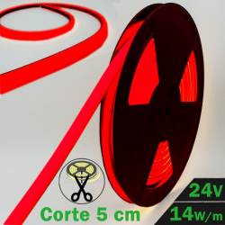 Rollo de Neón Flex LED 24V 14,5W IP65 Alta Potencia Luz Roja encendido y con datos técnicos