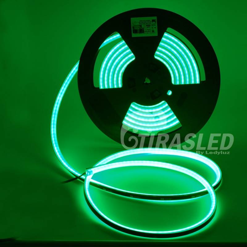 Neón Flex LED 24V 14,5W IP65 Alta Potencia Luz Verde encendido y desenrollado